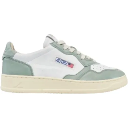 Sneakers, male, , Size: 7 US White & Green Leather Sneakers - Autry - Modalova