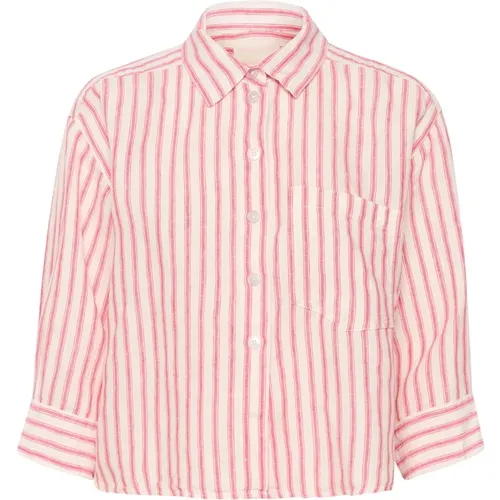 Loose Fit Linen Shirt Stripe , female, Sizes: M - Part Two - Modalova