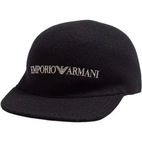 Caps, male, , Size: 58 CM Wool Men's Cap with White Logo Lettering - Emporio Armani - Modalova