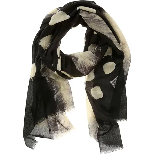 Winter Scarves, male, , Size: ONE SIZE Black & White Wool Frayed Scarf - Hindustrie - Modalova