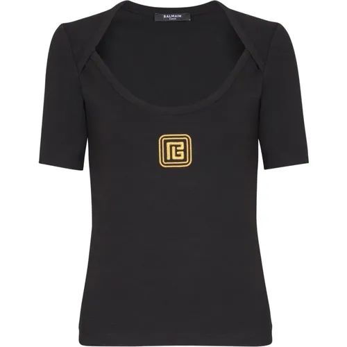 T-Shirt mit PB-Logo , Damen, Größe: S - Balmain - Modalova