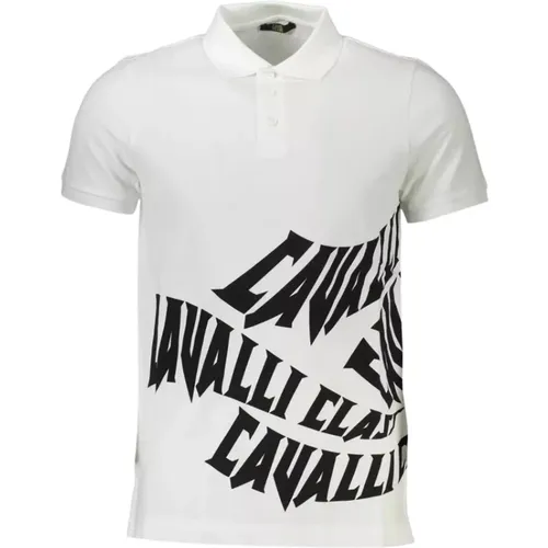 Elegantes weißes Baumwoll-Polo mit stilvollem Druck , Herren, Größe: XL - Cavalli Class - Modalova