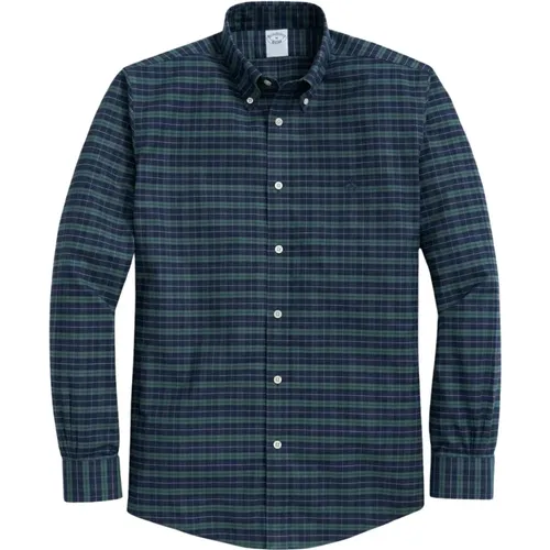 Dunkelgrünes Regular Fit Non-Iron Stretch Baumwollhemd mit Button-Down-Kragen , Herren, Größe: L - Brooks Brothers - Modalova