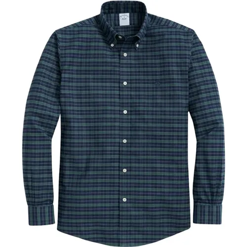 Dunkelgrünes Regular Fit Non-Iron Stretch Baumwollhemd mit Button-Down-Kragen , Herren, Größe: M - Brooks Brothers - Modalova
