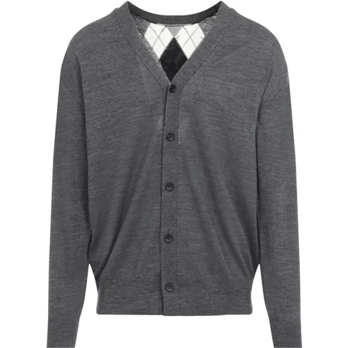 Grauer Woll V-Ausschnitt Diamantmuster Pullover - Junya Watanabe - Modalova