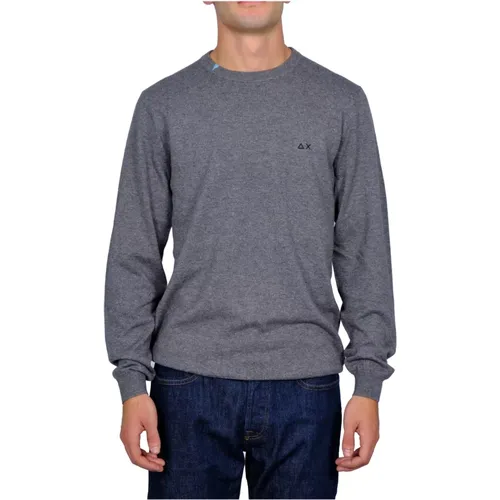 Men`s Medium Grey Round Solid Sweater , male, Sizes: 3XL - Sun68 - Modalova