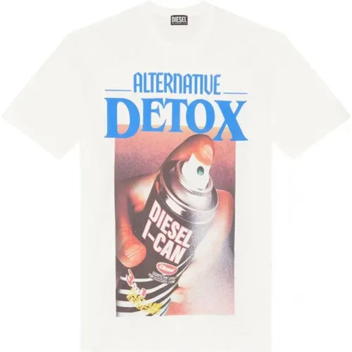 Oversized Men`s T-Shirt with Alternative Detox and Pure Energy Prints , male, Sizes: S, M, XS - Diesel - Modalova