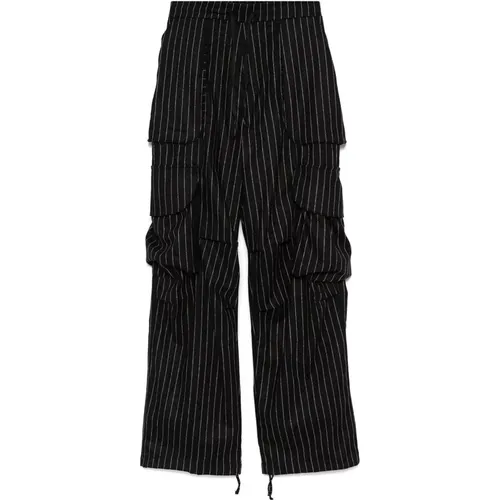 Wide Trousers, male, , Size: S Pinstripe Cargo Pants with Drawstring Waist - A Paper Kid - Modalova