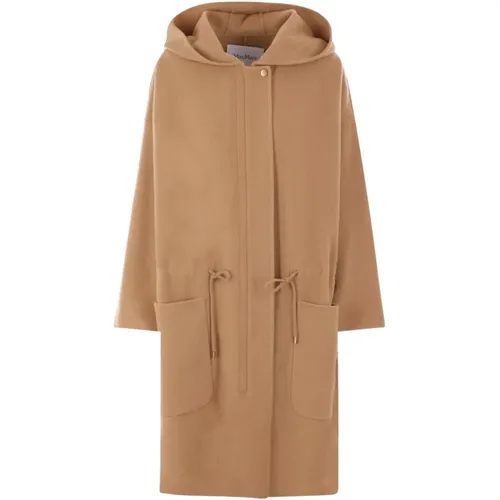 Single-Breasted Coats, female, , Size: S Camel Wool Cashmere Hooded Coat - Max Mara - Modalova