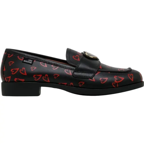 Loafers, female, , Size: 8 US Black Logo Applique Loafers - Love Moschino - Modalova