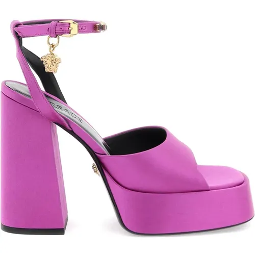 Seidensatin-Sandalen für Frauen , Damen, Größe: 36 EU - Versace - Modalova