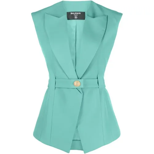 Belted-Waist Sleeveless Jacket , female, Sizes: XS - Balmain - Modalova