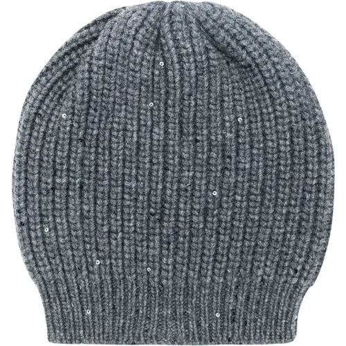 Cashmere and Silk Knit Hat with Rhinestones , female, Sizes: L - BRUNELLO CUCINELLI - Modalova