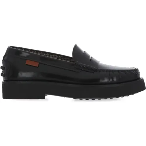 Schwarze Lederslipper mit Gummisohle , Damen, Größe: 37 1/2 EU - TOD'S - Modalova