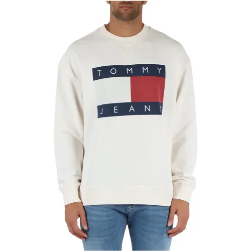 Sweatshirts, male, , Size: XS Cotton sweatshirt with front logo print - Tommy Jeans - Modalova