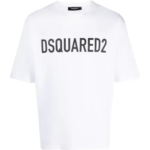 T-Shirts, male, , Size: 2XL Logo Printed Cotton T Shirt - Dsquared2 - Modalova