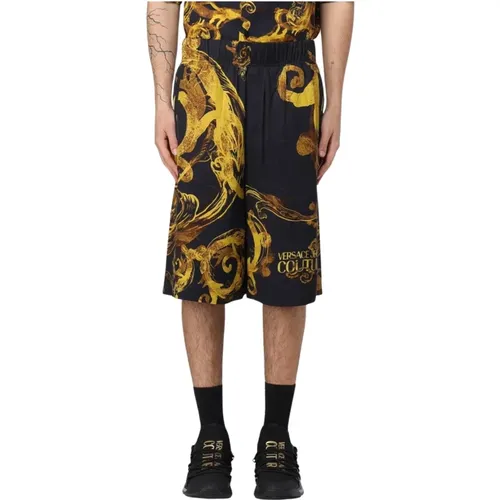 Long Shorts, male, , Size: L Baroque Print Stylish Gold Long Shorts - Versace Jeans Couture - Modalova