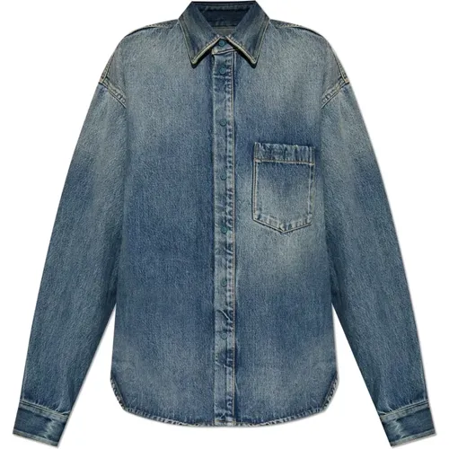 Denim Shirts, female, , Size: M Denim shirt with vintage effect - Balenciaga - Modalova