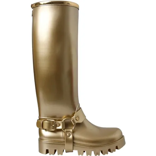 Rain Boots, female, , Size: 7 US Golden PVC Rain Boots Stylish Finish - Dolce & Gabbana - Modalova