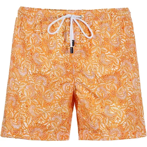 Beachwear, male, , Size: XL Patterned Elasticized Waist Shorts - Barba - Modalova