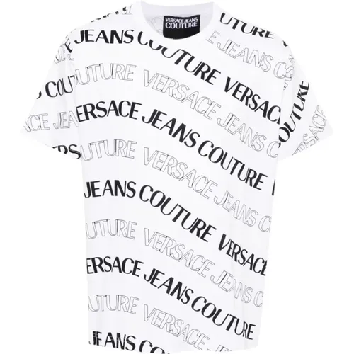 Logo Print Weiße Baumwoll-T-Shirt , Herren, Größe: XL - Versace Jeans Couture - Modalova