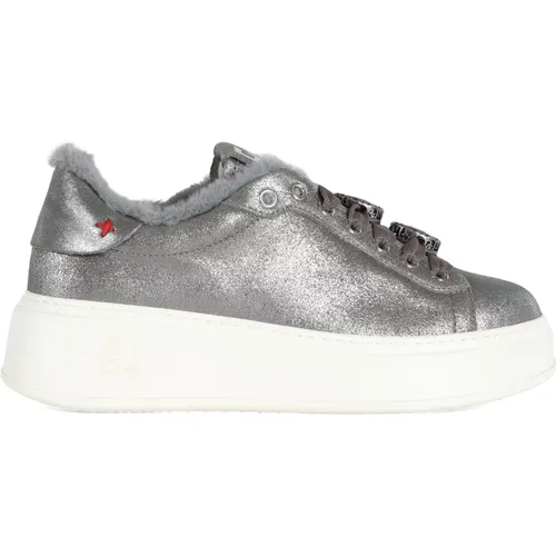 Leather Sneakers with Fur Detail , female, Sizes: 6 UK, 5 UK - Gio+ - Modalova