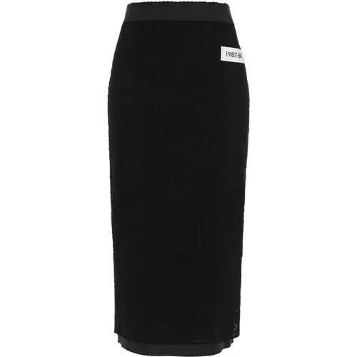 Skirt with High Waist and Logo Patch , female, Sizes: M, S - Dolce & Gabbana - Modalova