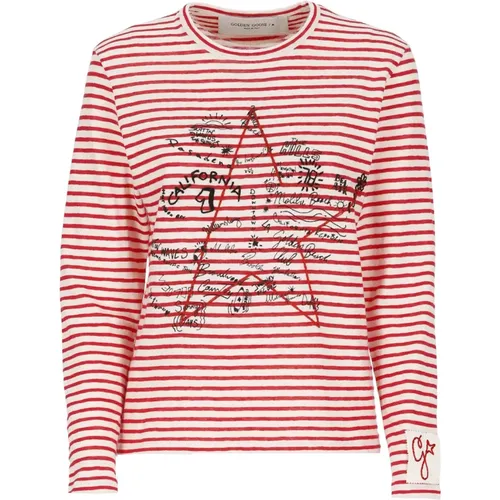 Gestreiftes Rotes T-Shirt mit G-Patch , Damen, Größe: XS - Golden Goose - Modalova