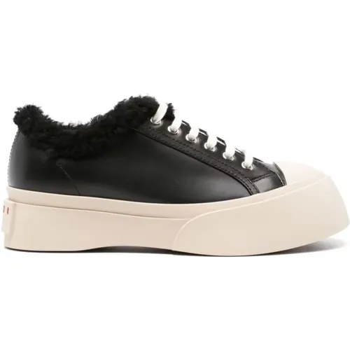 Schwarze Sneakers mit Faux-Shearling-Futter , Damen, Größe: 36 EU - Marni - Modalova