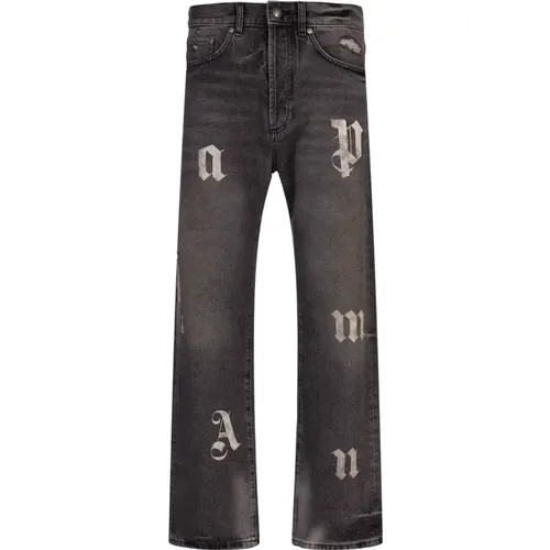 Schwarze Loose Fit Denim Jeans mit Patches , Herren, Größe: W30 - Palm Angels - Modalova