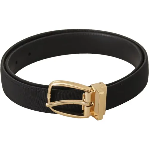 Belts, male, , Size: 80 CM Canvas Leather Belt with Gold Metal Buckle - Dolce & Gabbana - Modalova