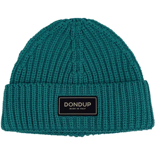 Beanies, male, , Size: ONE SIZE Ribbed Wool Hat with Fabric Logo - Dondup - Modalova