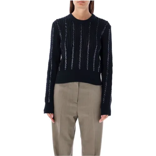 Dark Sequin Cable-Knit Sweater , female, Sizes: M, S, L - Golden Goose - Modalova