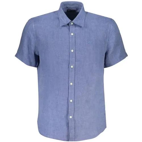 Blaues Leinenhemd mit Stickerei Italienischer Kragen , Herren, Größe: XL - North Sails - Modalova