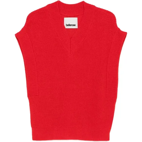 V-neck Knitwear, female, , Size: 2XS V-Neck Sleeveless Ribbed Knit Sweater - Bellerose - Modalova