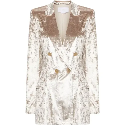 Velvet Double-Breasted Jacket Ivory White , female, Sizes: S, XS, M - Genny - Modalova