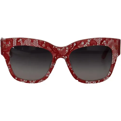 Sunglasses, female, , Size: ONE SIZE Red White Acetate Sunglasses Gray Lenses - Dolce & Gabbana - Modalova