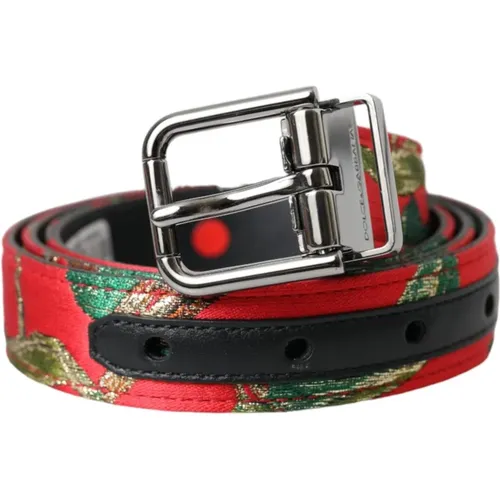 Belts, male, , Size: 90 CM Leather Jacquard Metal Buckle Belt - Dolce & Gabbana - Modalova