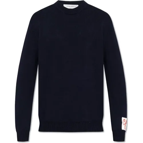 Round-neck Knitwear, male, , Size: XL ‘Davis’ ribbed sweater with logo - Golden Goose - Modalova