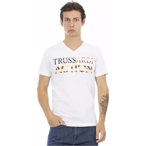 V-Neck T-Shirt with Front Print , male, Sizes: 2XL, XL - Trussardi - Modalova