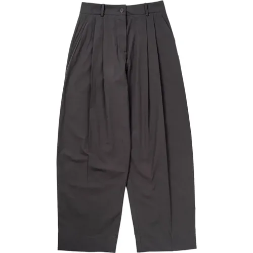 Double Pleat pantalone asfalto in cotone , female, Sizes: S, M - Studio Nicholson - Modalova
