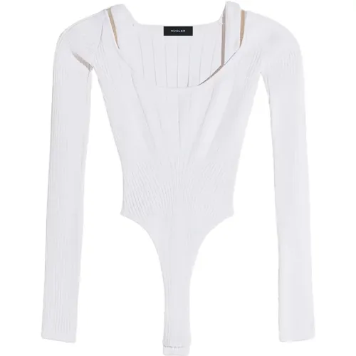 Beige Sculpting Knit Bodysuit with Cut-Out , female, Sizes: M - Mugler - Modalova