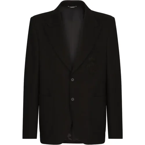 Blazers, male, , Size: L Sophisticated Logo-Patch Blazer - Dolce & Gabbana - Modalova