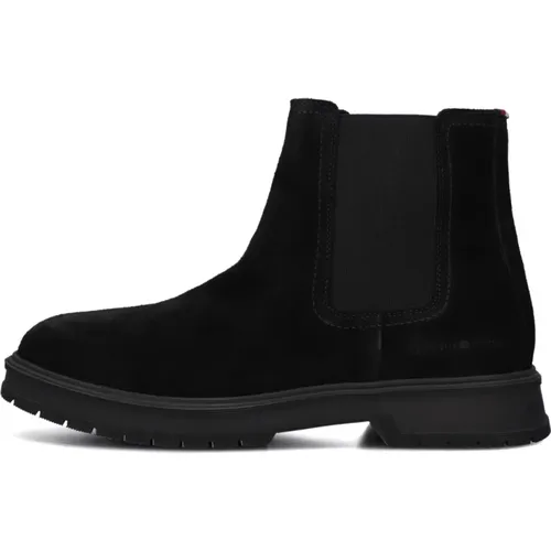 Zip Chelsea Stiefel Elegant Schwarz Wildleder , Herren, Größe: 42 EU - Tommy Hilfiger - Modalova