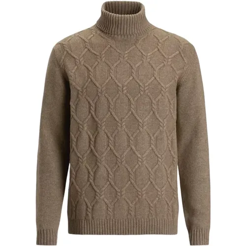 Turtlenecks, male, , Size: XL Beige Rollneck Sweater Structure - Oscar Jacobson - Modalova