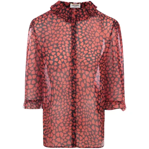 Blouses, female, , Size: L Heart Print Silk Georgette Shirt - Saint Laurent - Modalova