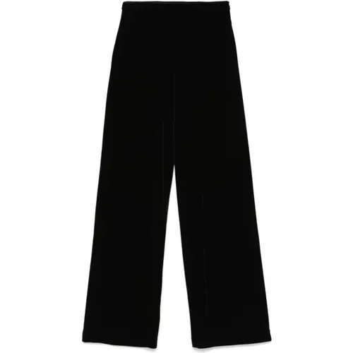 Schwarze Samt Hose Gerades Bein , Damen, Größe: L - Emporio Armani - Modalova