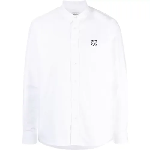 Weißes Oxford Baumwollhemd mit Fox Logo Stickerei , Herren, Größe: S - Maison Kitsuné - Modalova