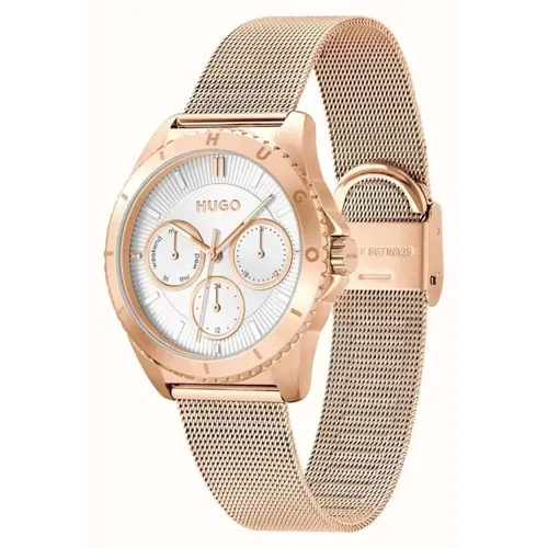 Watches, female, , Size: ONE SIZE Golden Stainless Steel Analog Quartz Watch - HUGO - Modalova