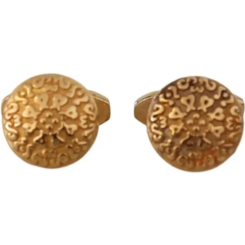 Cufflinks & Tie Clips, male, , Size: ONE SIZE Gold Plated Round Pin Cufflinks - Dolce & Gabbana - Modalova